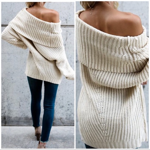 JULIE Cream Ivory one shoulder sweater - Picture 2 of 4